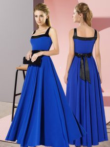  Sleeveless Chiffon Floor Length Zipper Quinceanera Court of Honor Dress in Royal Blue with Belt