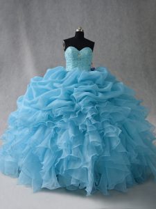  Floor Length Ball Gowns Sleeveless Baby Blue Quinceanera Gowns Lace Up