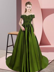  Olive Green Quince Ball Gowns Sweet 16 and Quinceanera with Lace Off The Shoulder Sleeveless Zipper