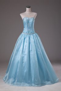  Organza Sleeveless Floor Length Ball Gown Prom Dress and Beading