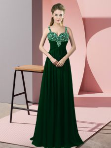  Dark Green Straps Zipper Beading Prom Evening Gown Sleeveless