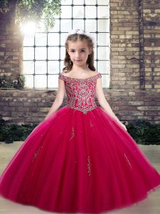 Hot Selling Hot Pink Scoop Neckline Beading and Appliques Little Girls Pageant Dress Wholesale Sleeveless Lace Up