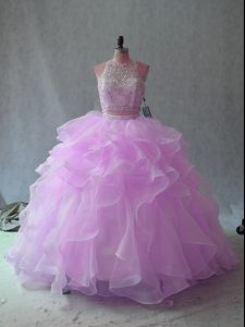  Sleeveless Backless Floor Length Beading and Ruffles Ball Gown Prom Dress