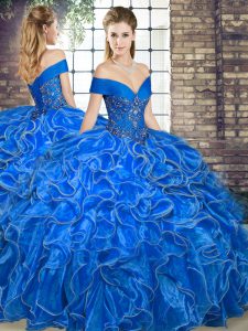 Enchanting Floor Length Royal Blue Vestidos de Quinceanera Off The Shoulder Sleeveless Lace Up