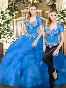 Fantastic Blue Sleeveless Tulle Lace Up Vestidos de Quinceanera for Military Ball and Sweet 16 and Quinceanera