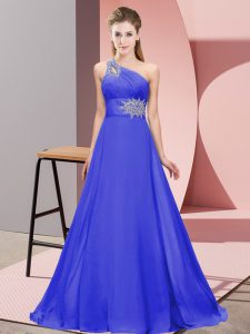  Chiffon One Shoulder Sleeveless Lace Up Beading and Ruching Prom Dress in Purple