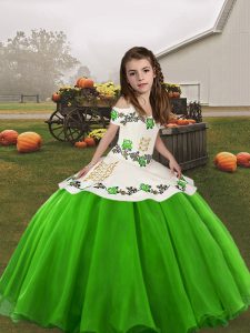  Straps Sleeveless Lace Up Little Girl Pageant Gowns Green Organza
