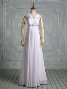  Chiffon Sleeveless Floor Length Prom Dresses and Beading and Ruching