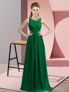 Pretty Dark Green Scoop Neckline Beading and Appliques Dama Dress for Quinceanera Sleeveless Zipper