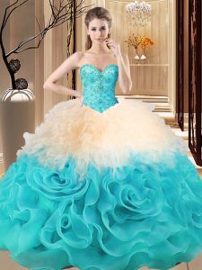 Ball Gowns 15 Quinceanera Dress Multi-color Sweetheart Fabric With Rolling Flowers Sleeveless Floor Length Lace Up
