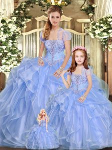  Strapless Sleeveless Organza Sweet 16 Dresses Beading and Ruffles Lace Up