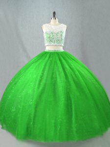  Floor Length Green Quinceanera Gown Tulle Sleeveless Beading