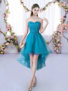 Popular Teal Sweetheart Lace Up Lace Quinceanera Dama Dress Sleeveless