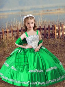 Elegant Green Sleeveless Floor Length Beading and Embroidery Lace Up Little Girls Pageant Gowns