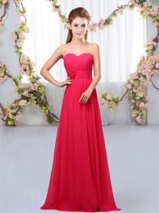 Extravagant Floor Length Hot Pink Court Dresses for Sweet 16 Chiffon Sleeveless Hand Made Flower