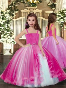  Floor Length Lilac Little Girl Pageant Dress Tulle Sleeveless Beading
