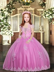 Best Tulle Sleeveless Floor Length Kids Formal Wear and Lace and Appliques