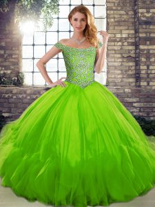 Adorable Off The Shoulder Sleeveless Lace Up Ball Gown Prom Dress Tulle