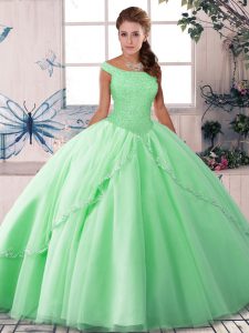  Apple Green Off The Shoulder Neckline Beading Quinceanera Dress Sleeveless Lace Up