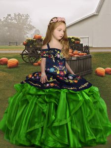 Ball Gowns Embroidery and Ruffles Little Girl Pageant Gowns Lace Up Organza Sleeveless Floor Length