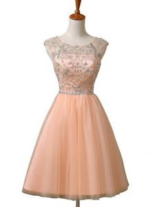 Fantastic Beading Prom Gown Peach Zipper Sleeveless Mini Length