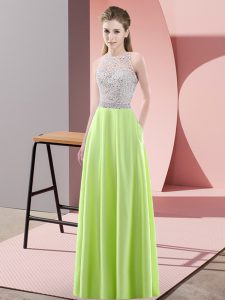 Simple Empire Prom Party Dress Yellow Green Scoop Satin Sleeveless Floor Length Backless