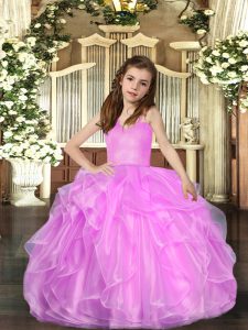 Trendy Lilac Ball Gowns Organza Straps Sleeveless Ruffled Layers Floor Length Lace Up Little Girls Pageant Dress Wholesale