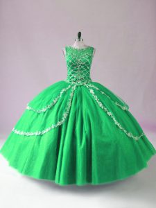  Green Tulle Zipper Quinceanera Dress Sleeveless Floor Length Beading