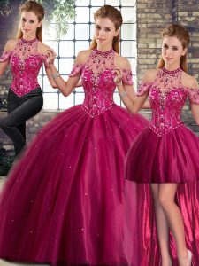 New Arrival Sleeveless Brush Train Lace Up Beading Quinceanera Dress