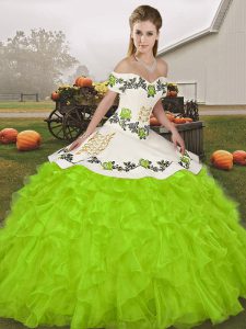  Sleeveless Lace Up Floor Length Embroidery and Ruffles Vestidos de Quinceanera