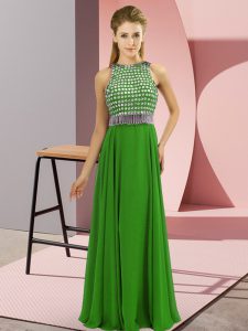  Green Empire Scoop Sleeveless Chiffon Floor Length Side Zipper Beading Prom Gown