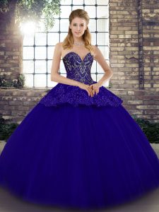 Tulle Sweetheart Sleeveless Lace Up Beading and Appliques Quinceanera Gown in Blue