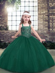  Straps Sleeveless Tulle Kids Pageant Dress Beading Lace Up