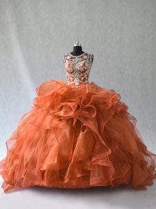  Beading and Ruffles Quinceanera Dresses Rust Red Lace Up Sleeveless