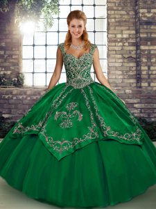Delicate Green Ball Gowns Beading and Embroidery Quinceanera Gown Lace Up Tulle Sleeveless Floor Length