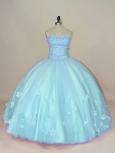 Beauteous Floor Length Ball Gowns Sleeveless Aqua Blue Quinceanera Dresses Lace Up