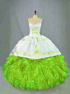  Sweetheart Sleeveless Sweet 16 Quinceanera Dress Brush Train Beading and Embroidery Green Satin and Organza