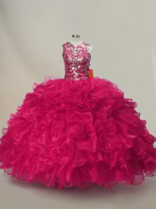 Best Sleeveless Ruffles and Sequins Lace Up Quince Ball Gowns