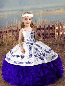  Organza Sleeveless Floor Length Little Girl Pageant Dress and Embroidery and Ruffles