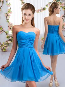  Baby Blue Lace Up Sweetheart Ruching Quinceanera Court of Honor Dress Chiffon Sleeveless