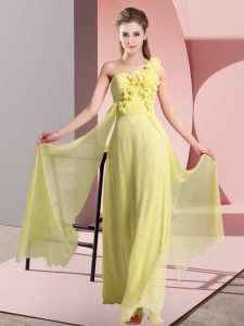 Pretty Hand Made Flower Dama Dress Yellow Lace Up Sleeveless Floor Length