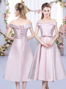  Baby Pink Lace Up Off The Shoulder Bowknot Quinceanera Court Dresses Satin Sleeveless