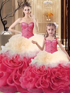 Vintage Sweetheart Sleeveless Lace Up Quinceanera Gown Multi-color Fabric With Rolling Flowers