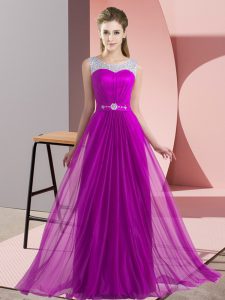Latest Floor Length Empire Sleeveless Purple Quinceanera Court Dresses Lace Up