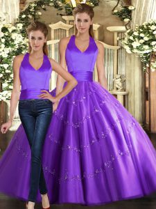  Floor Length Lace Up Sweet 16 Quinceanera Dress Purple for Sweet 16 and Quinceanera with Beading