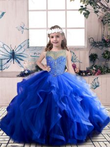 Excellent Sleeveless Lace Up Floor Length Beading and Ruffles Little Girls Pageant Dress Wholesale