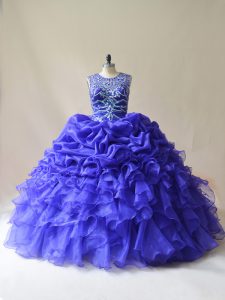 Free and Easy Purple Sleeveless Floor Length Beading and Ruffles and Pick Ups Lace Up Vestidos de Quinceanera