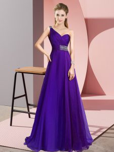 Deluxe Criss Cross Homecoming Dress Purple for Prom and Party with Beading Brush Train