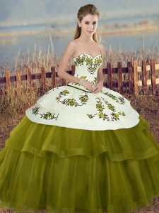  Ball Gowns Vestidos de Quinceanera Olive Green Sweetheart Tulle Sleeveless Floor Length Lace Up