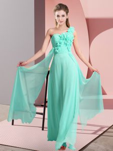  Floor Length Empire Sleeveless Apple Green Dama Dress Lace Up